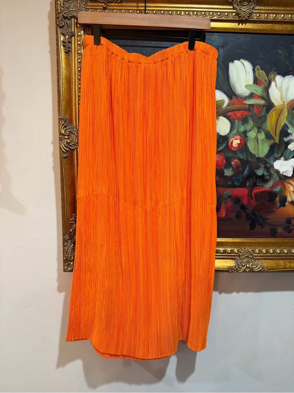 Club Monaco Bright Orange Pleated Midi Skirt